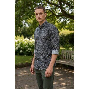 NEW Express Mens Extra Slim Fit Size M Floral Dress Shirt black Button-Down